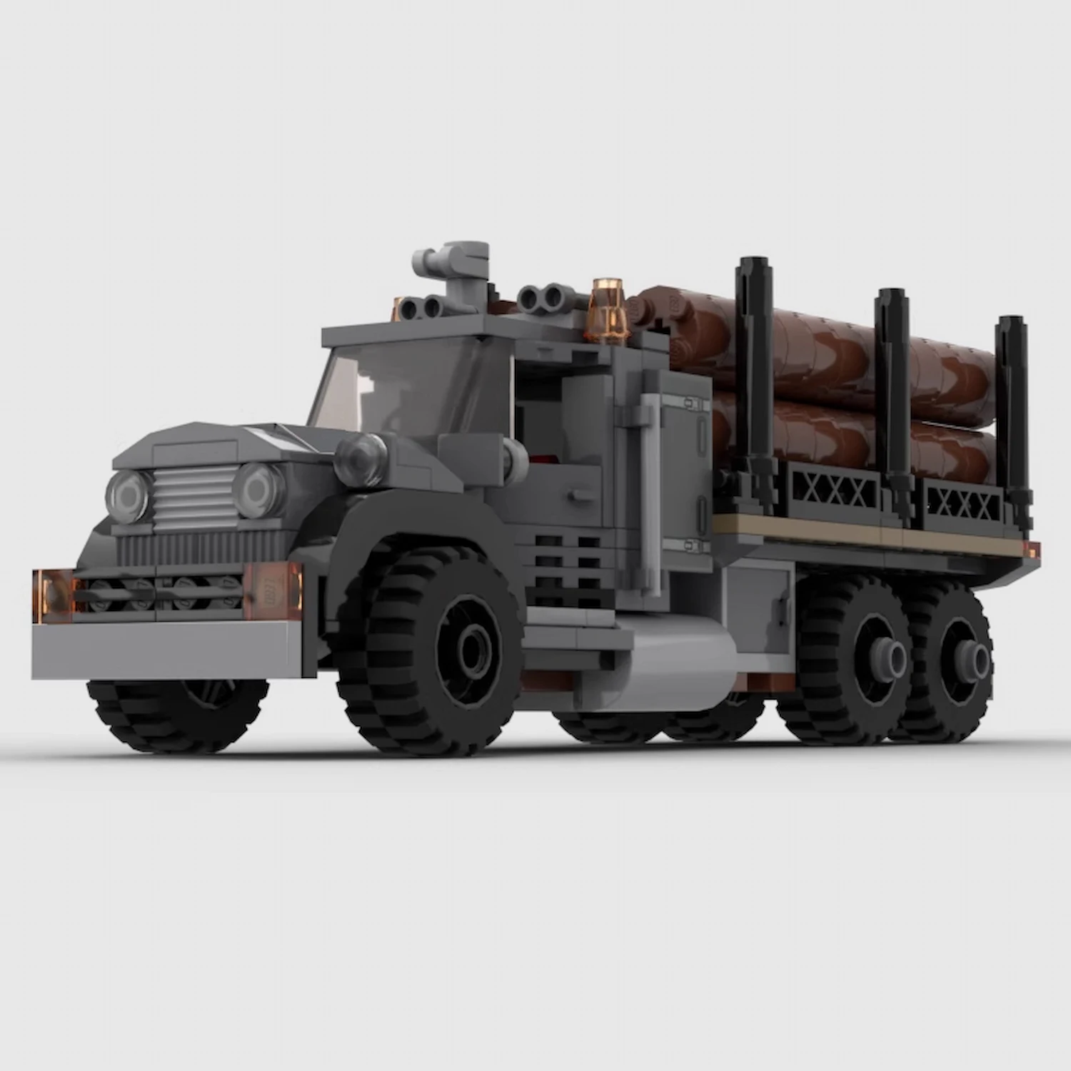 MOC 92555 - Vintage Logging Truck(LEGO Alternative Bricks) in grey background MOC 92555 - Vintage Logging Truck(LEGO Alternative Bricks) in grey background