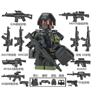 Minifigure - Special Forces Soldier black green with weapon custom pieces (LEGO Alternative) Minifigure - Special Forces Soldier black green with weapon custom pieces (LEGO Alternative)