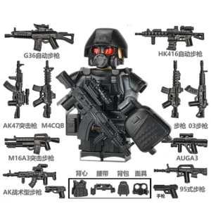 Minifigure - Special Forces Soldier black with weapon custom pieces (LEGO Alternative) Minifigure - Special Forces Soldier black with weapon custom pieces (LEGO Alternative)