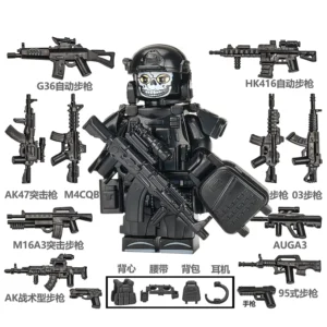 Minifigure - Special Forces Soldier ghost face with weapon custom pieces (LEGO Alternative) Minifigure - Special Forces Soldier ghost face with weapon custom pieces (LEGO Alternative)