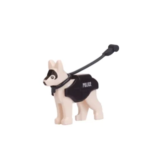 Minifigure – white police dog with a vest and leash (LEGO Alternative) Minifigure – white police dog with a vest and leash (LEGO Alternative)