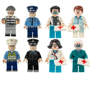 Minifigures – police officers, prisoner, doctors, patient, and surgical staff (LEGO Alternative) Minifigures – police officers, prisoner, doctors, patient, and surgical staff (LEGO Alternative)