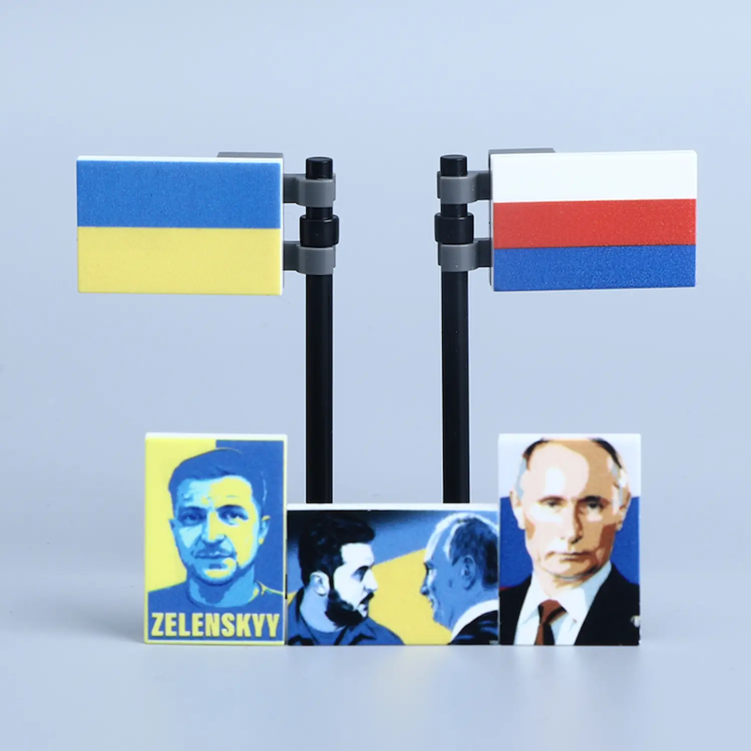 2Russo Ukrainian flag with printed tiles - Custom 3D Printed Miniature Accessory Parts Pieces for Brick Block Figures
