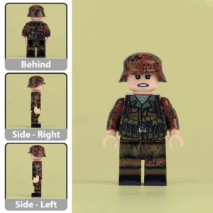 Minifigure - German Soldier wearing a complete combat uniform in the Erbsenmuster (pea dot pattern) camouflage from World War II 2 (LEGO Compatible)