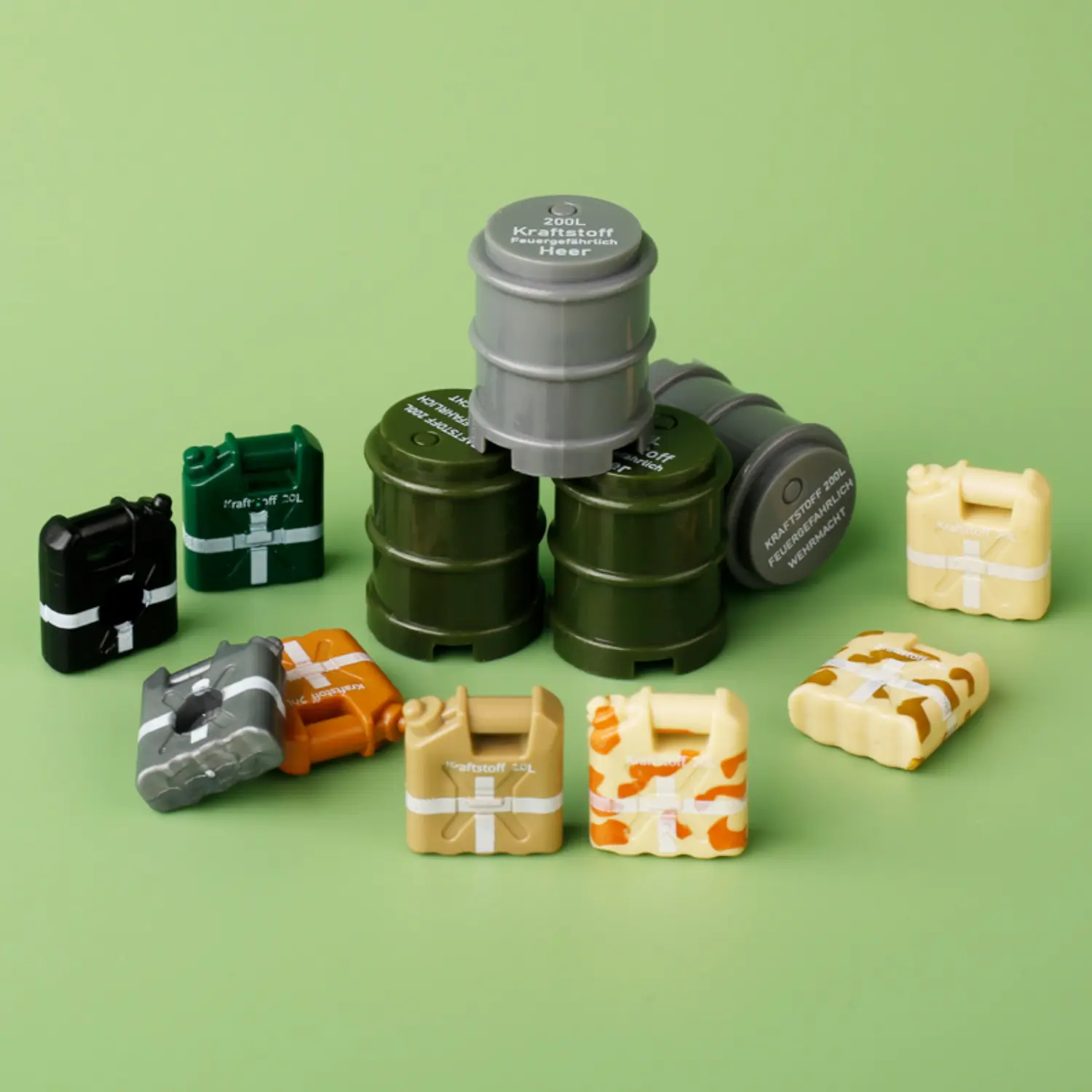 Custom Piece Miniature – 20-liter Jerrycan and the large 200-liter fuel drums World War II – 3D Print for LEGO Minifigure