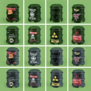 Custom Piece Miniature – Military Oil Drums & Chemical Barrels – 3D Print for LEGO Minifigure Custom Piece Miniature – Military Oil Drums & Chemical Barrels – 3D Print for LEGO Minifigure
