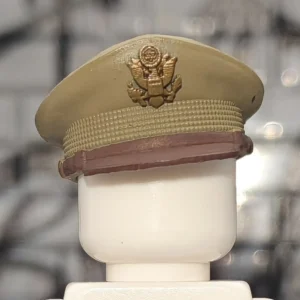 Custom Piece Miniature – US Army Air Forces (USAAF) Officer's Peaked Service Cap (Faded Tan Khaki, Tilted Wear Style) – 3D Print for LEGO minifigure
