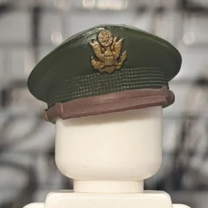 Custom Piece Miniature – US Army Officer Peaked Cap (Tilted Crush Style) (Olive Green, Tilted Wear) – 3D Print for LEGO minifigure