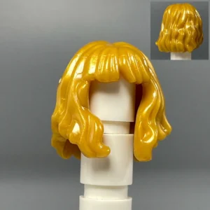 Glossy Golden-Blonde Wavy Hairpiece with Bangs - Custom 3D Printed Miniature Accessory Parts Pieces for Brick Block Figures Glossy Golden Blonde Wavy Hairpiece With Bangs Custom 3d Printed Miniature Accessory Parts Pieces For Brick Block Figures